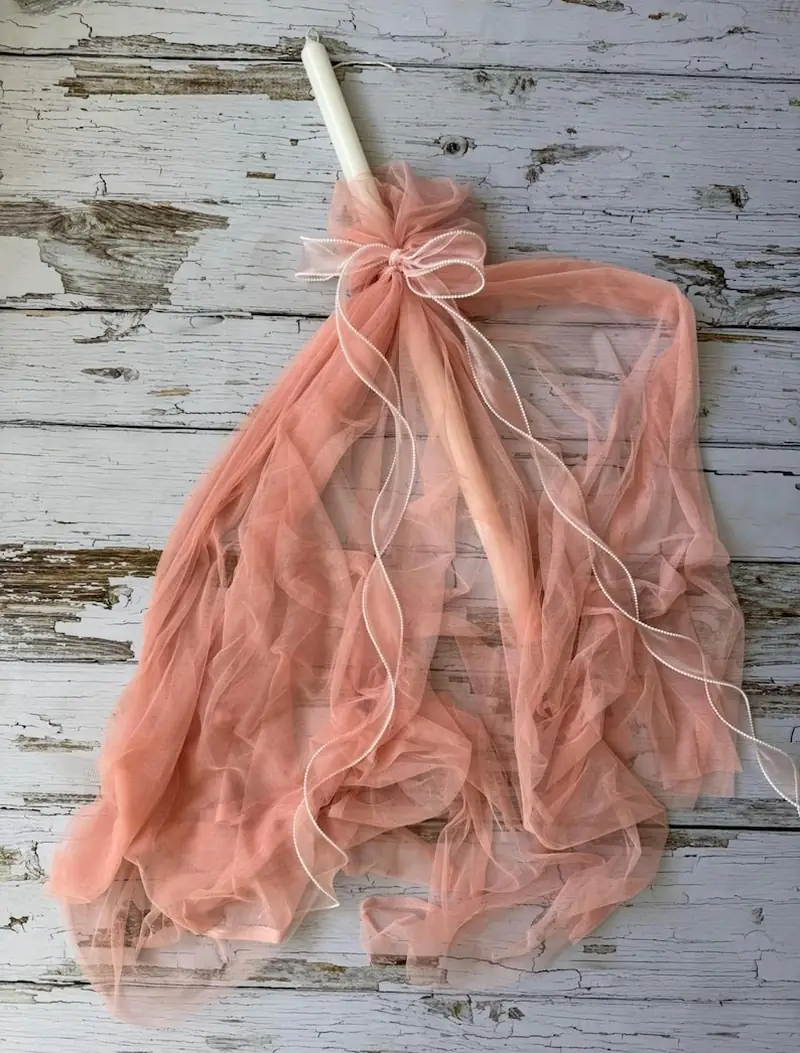 Orthodox Christening Candle Dusty Pink