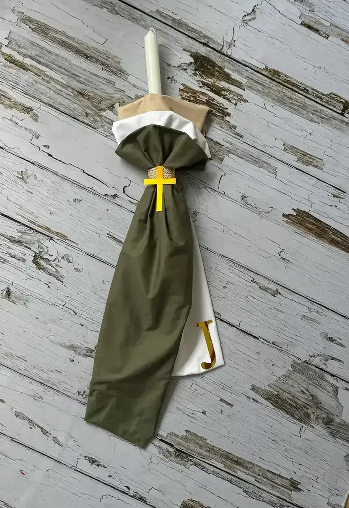 Orthodox Christening Candle Green and Gold