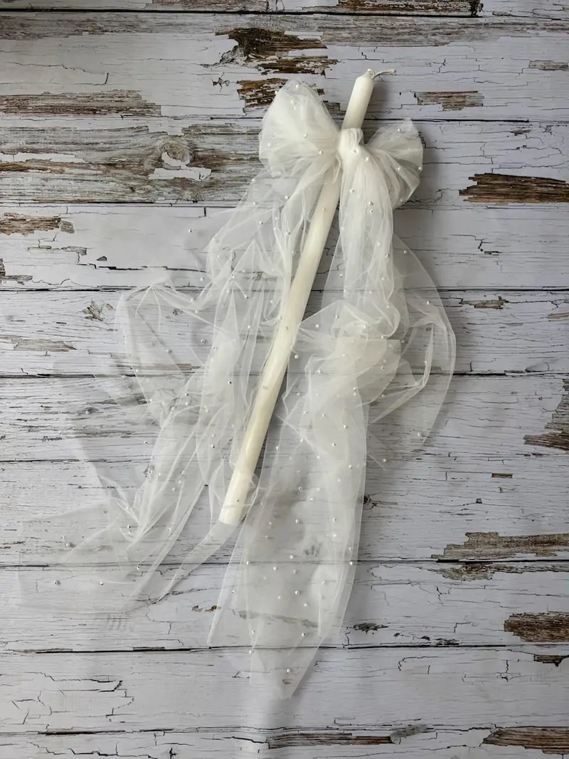 Orthodox Christening Candle with Pearls