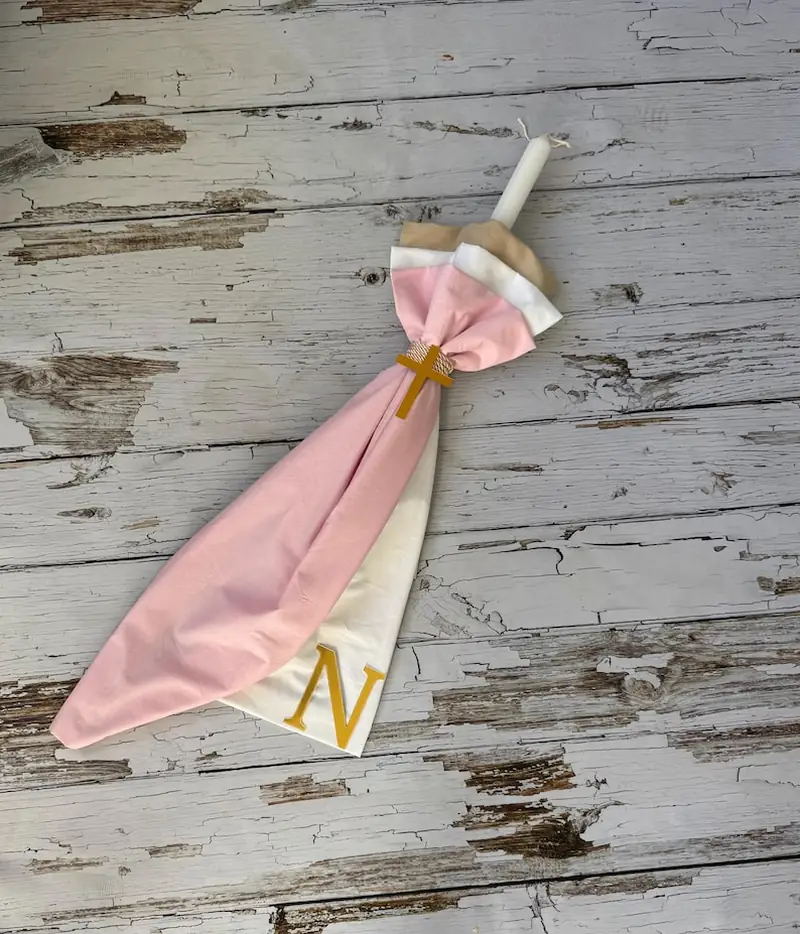 Orthodox Christening Candle Pink with Gold