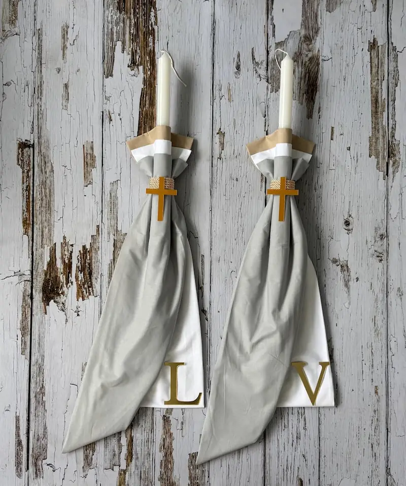 Orthodox Wedding Candles Neutral with Gold Lettering